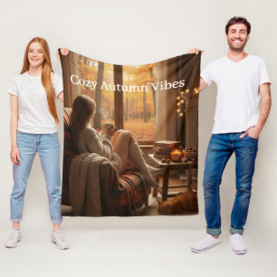 Cozy Autumn Vibes Personalized Fall Cabin Window Fleece Blanket