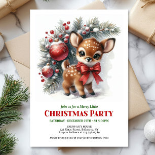 Cozy baby deer winter scene watercolor printable  invitation
