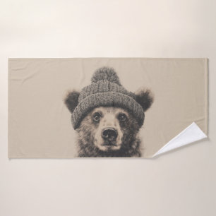 Cozy Bear in Beanie - Cute Winter Animal  Bath Towel