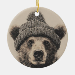 Cozy Bear in Beanie - Cute Winter Animal Ceramic Tree Decoration