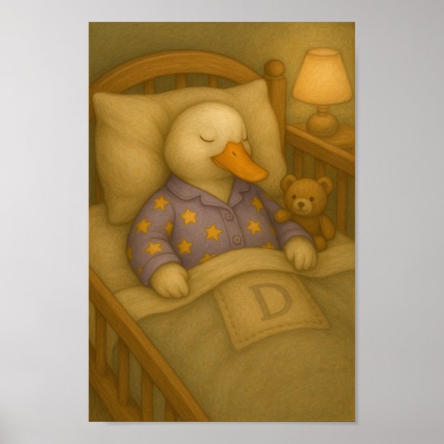 Cozy Bedtime Duck & Teddy Bear Nursery Wall Art  (Front)