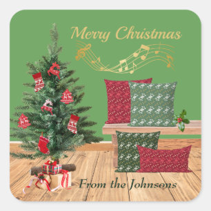 Cozy Bench Merry Christmas Square Sticker