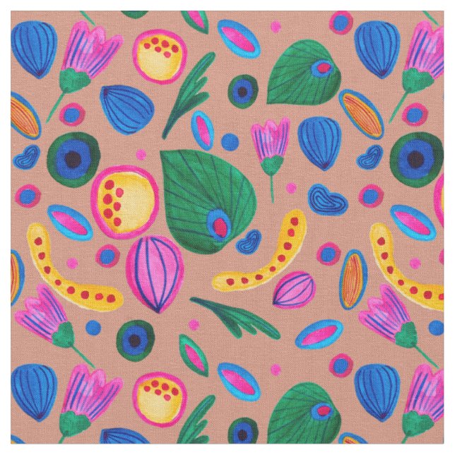 Cozy boho terracotta pattern  fabric (Close Up)