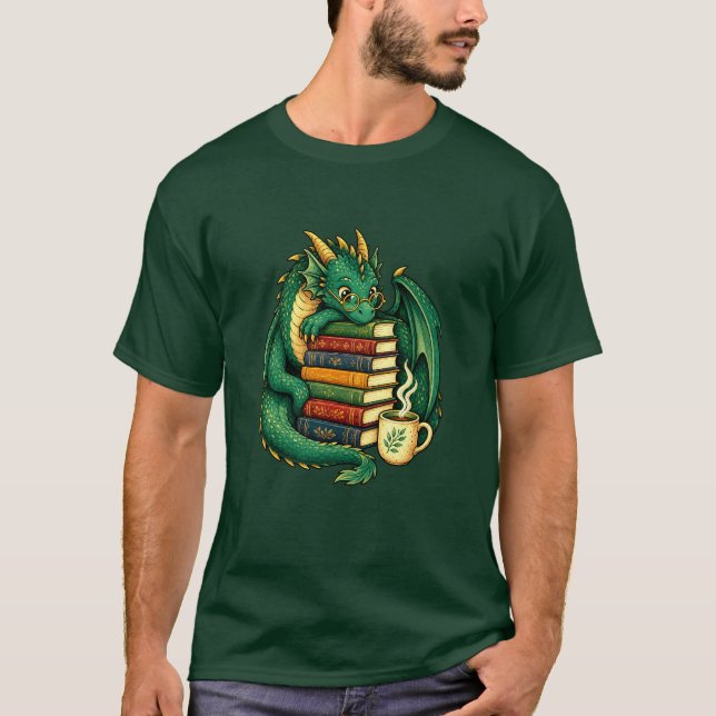 Cozy Book Dragon Reader T-Shirt | Fantasy Gift (Front)