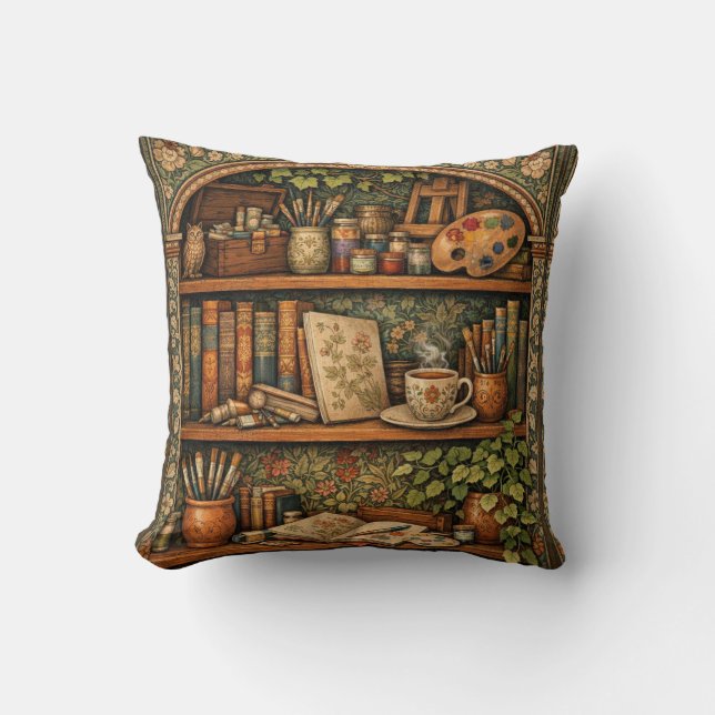 Cozy book shelf books artist supplies coffee cushion (Front)
