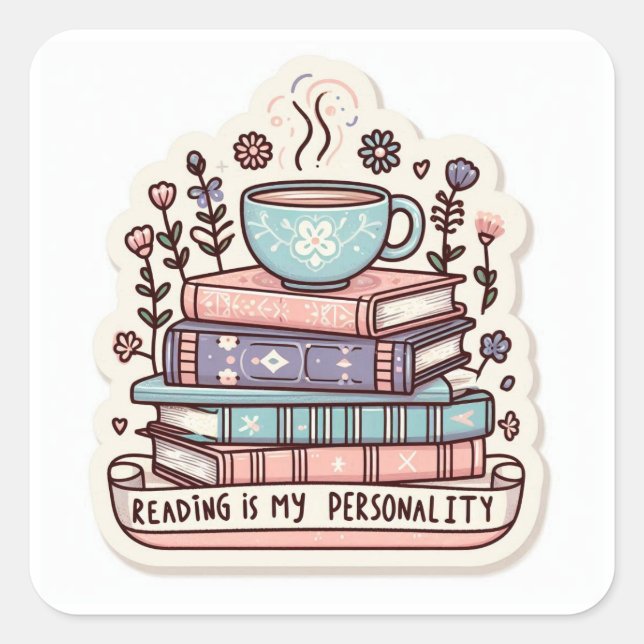 Cozy Bookstack & Coffee Sticker - Reading Is My Pe (Front)