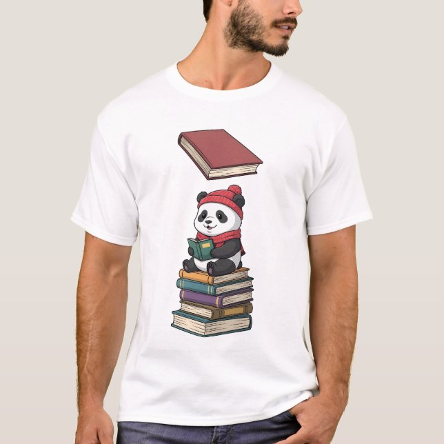 Cozy Bookworm Panda T-Shirt (Front)