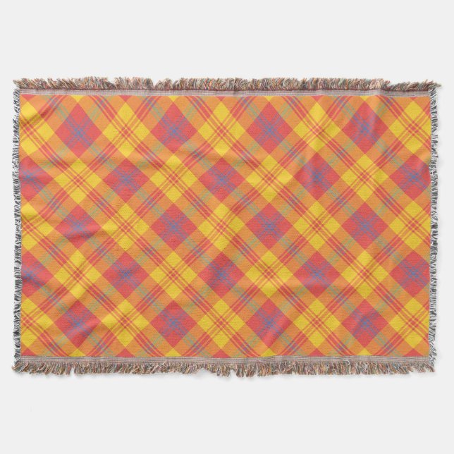 Cozy Bright Red Yellow Blue Plaid Throw Blanket (Front)
