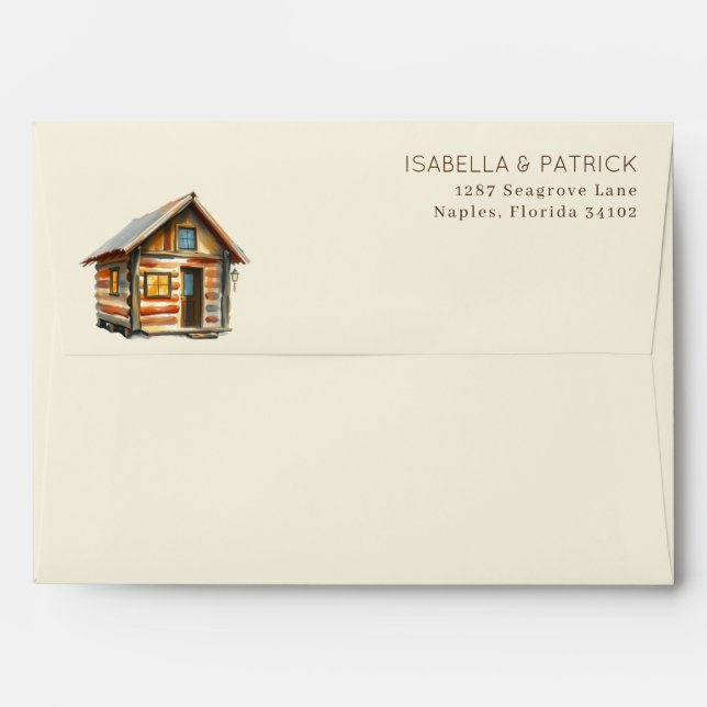 Cozy Brown Watercolor Cabin Illustration Envelope (Back (Top Flap))