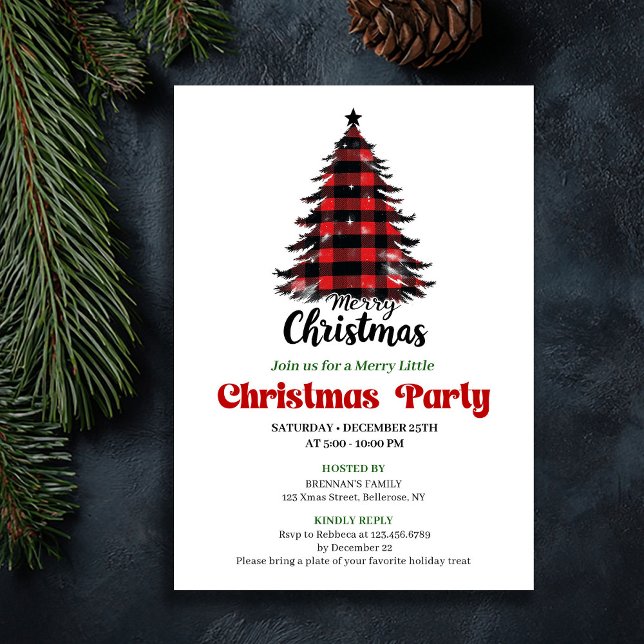 Cozy Buffalo Check Christmas Tree Party Invite (Cozy Buffalo Check Christmas Tree Party Invite)