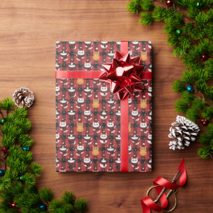 Cozy Buffalo Plaid Cats Christmas Red-Black Wrapping Paper