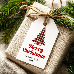 Cozy buffalo tree gift tag red black holiday art