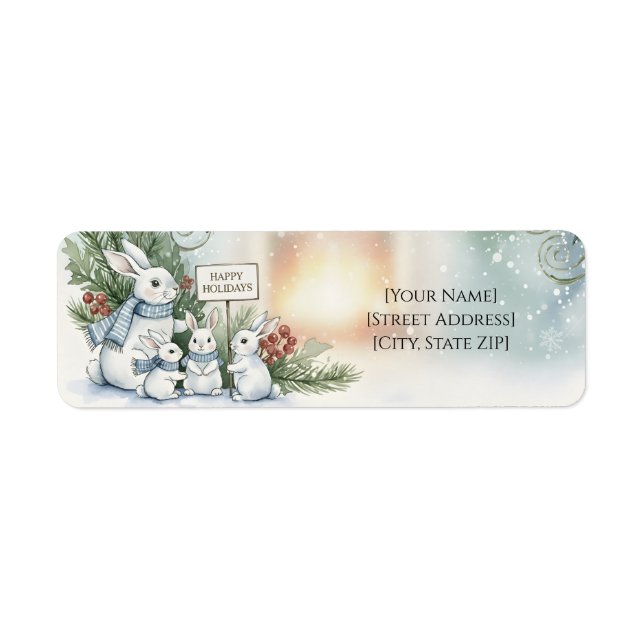 Cozy Bunny Family Watercolor Winter Address Labels (Front)