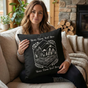 Cozy Cabin Decor River Mountain Your Text Cushion