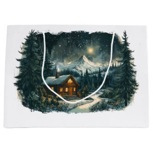 Cozy Cabin in a Winter Wonderland Large Gift Bag