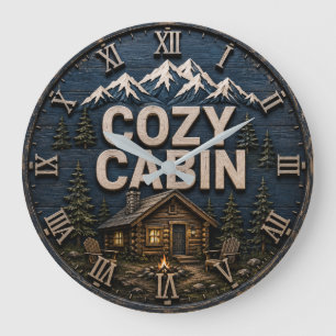 Cozy Cabin Rustic Mountain Log Cabin Lodge Large Clock