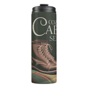 Cozy Cabin Season Heritage Boots Plaid Fall Art Thermal Tumbler