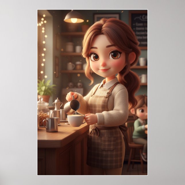 Cozy Café Girl – Warm Coffee Poster Art (Front)