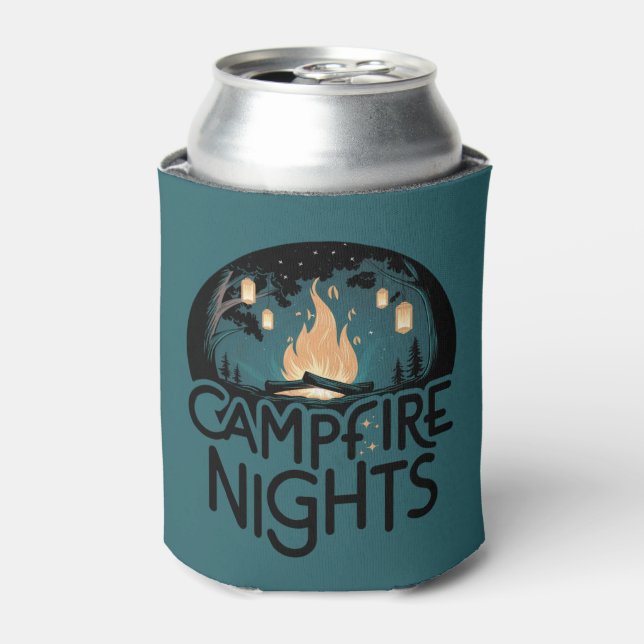 Cozy Campfire Nights Rustic Outdoor Adventure Can Cooler (Can Front)