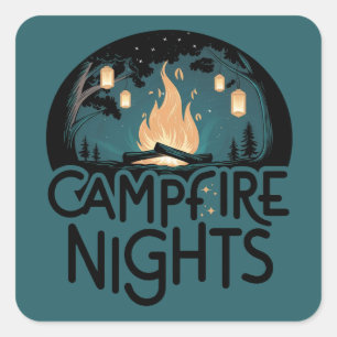 Cozy Campfire Nights Rustic Outdoor Adventure Square Sticker