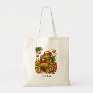 Cozy Capybara Chaos Christmas Hot Cocoa Retro Gift Tote Bag