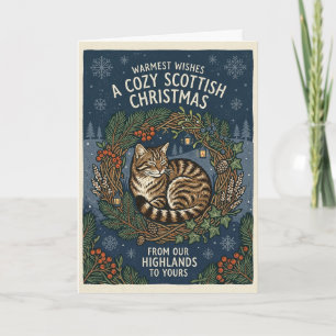 Cozy Cat Highland Wreath Christmas Card