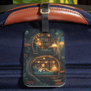 Cozy Cat in a Magical Treehouse Library Luggage Tag