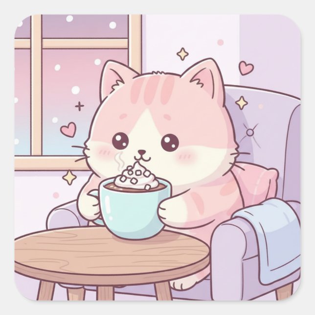 Cozy Cat Sticker – Cute Kawaii Pastel (Front)