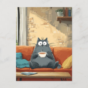 Cozy Cat with Coffee Postcard