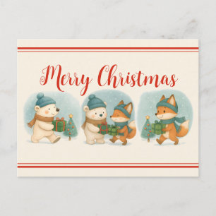 Cozy Christmas Animals - Adorable Holiday Postcard