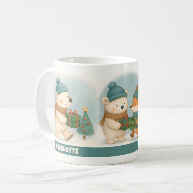 Cozy Christmas Animals Personalizable Coffee Mug (Front Left)