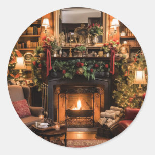 Cozy Christmas at Home Classic Round Sticker