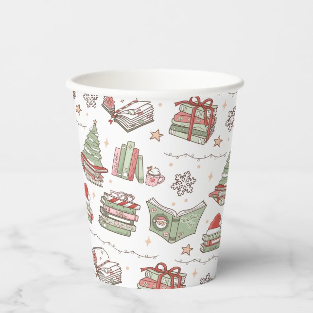 Cozy Christmas Book Lover  Paper Cups (Front)