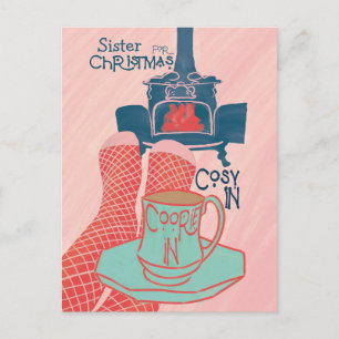 Cozy Christmas by the Fire Holiday Postcard