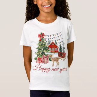 🎄 Cozy Christmas Cabin & Deer | Happy New Year Wa T-Shirt