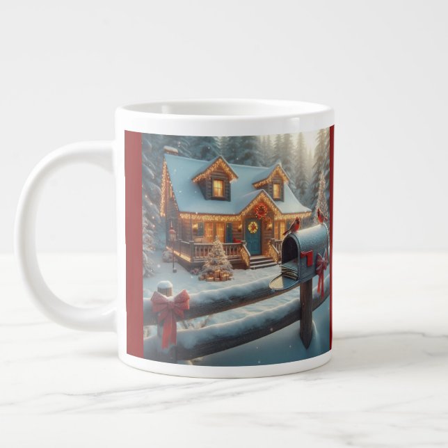 Cozy Christmas Cabin Winter Wonderland Large Coffee Mug (Left)