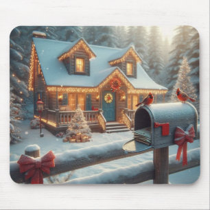 Cozy Christmas Cabin Winter Wonderland Mouse Mat