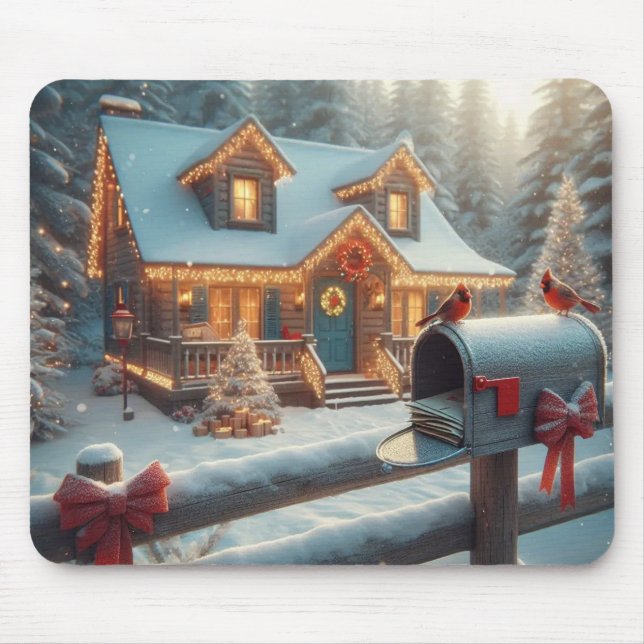 Cozy Christmas Cabin Winter Wonderland Mouse Mat (Front)