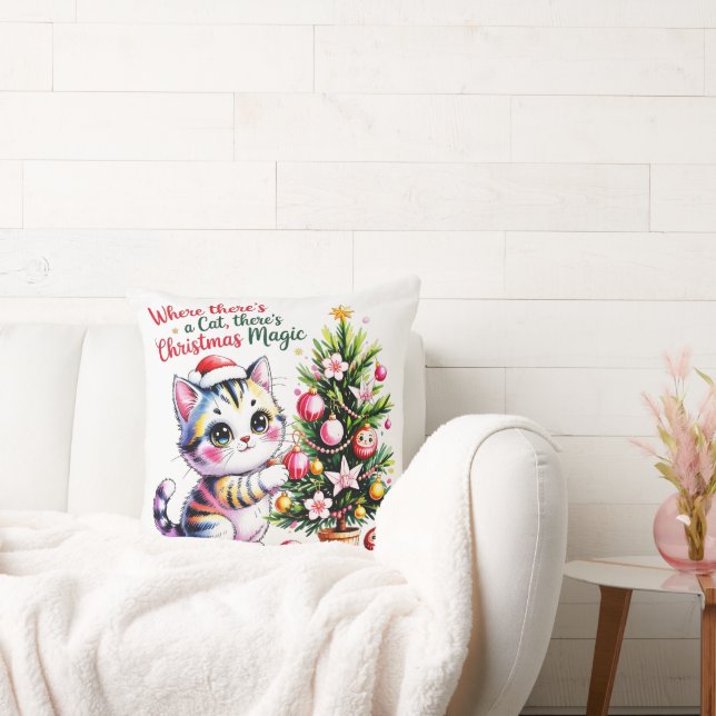 Cozy Christmas Cat - Festive Home Decor Gift Cushion (Couch)