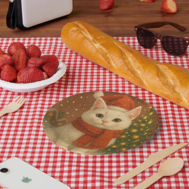 Cozy Christmas Cat Paper Plate (Picnic)