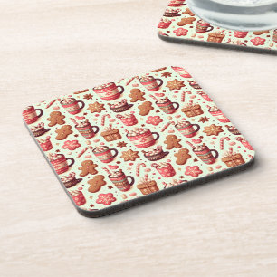 Cozy Christmas Cocoa and Gingerbread Pattern Coaster