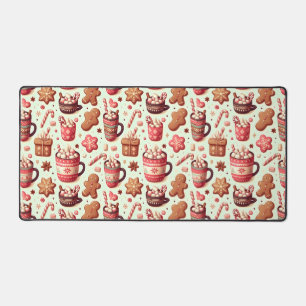 Cozy Christmas Cocoa and Gingerbread Pattern Desk Mat