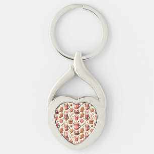 Cozy Christmas Cocoa and Gingerbread Pattern Key Ring