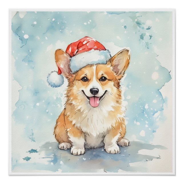Cozy Christmas corgi Festive Holiday Wall Art (Front)