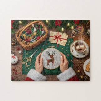 Cozy Christmas Craft Holiday Reindeer Stitching  Jigsaw Puzzle