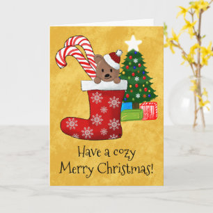 Cozy Christmas Cute Bear in Red Stocking Card
