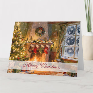 Cozy Christmas Fireplace Magic Card
