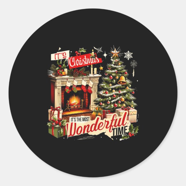 Cozy Christmas Fireplace Tree Holiday Winter Decor Classic Round Sticker (Front)