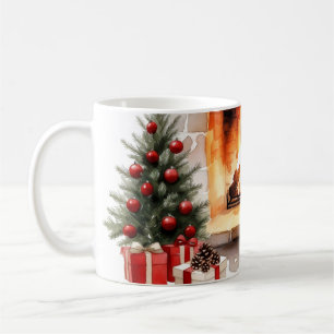 Cozy Christmas Fireplace Watercolor Scene Coffee Mug