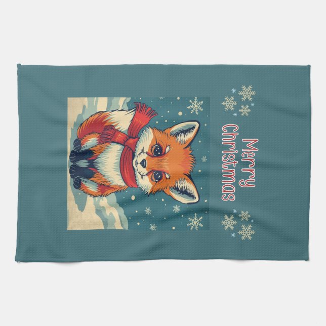Cozy Christmas Fox Kitchen Towels (Horizontal)